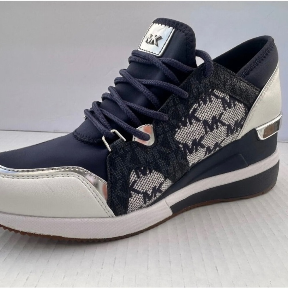 Michael Kors Liv Trainer Wedge Sneaker Women’s Blue (HJ22A. NEW - Picture 10 of 11